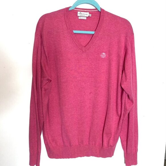 Peter Millar Crown Soft Silk Blend‎ Golf Sweater LIght Red/Dark Pink Tree Mens L - Picture 1 of 7